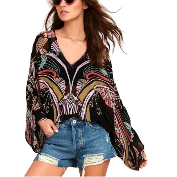 Free People Tops - Free People Beneath The Sea Top Semisheer Blouse